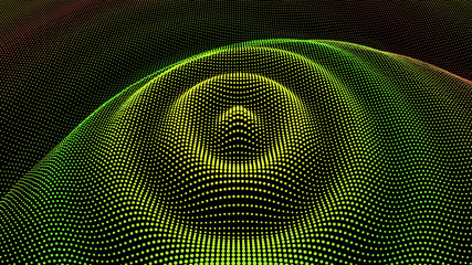 Particle 3D wavy ripple effect. Color Grid surface