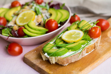 Avocado Toast with Cherry Tomatoes .Healthy Food