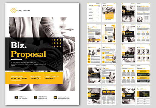Business Proposal Layout with Yellow Accents