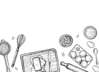 Home cooking bake still life sketch