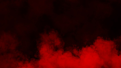 Smoke on the floor . Isolated black background . Misty red fog effect texture overlays for text or space. Stock illustration.