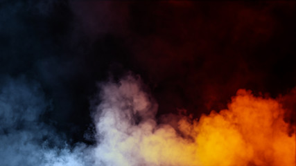 Smoke on the floor . Isolated black background . Misty fog effect texture overlays for text or space.