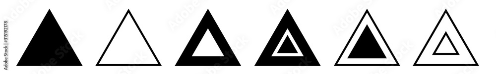 Wall mural triangle icon black | label triangles | frame logo | emblem | traffic sign | road symbol | isolated 