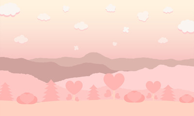 Natural pink tone. Heart tree in hill at cloud.