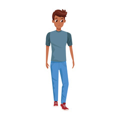 cartoon young man standing icon, colorful design