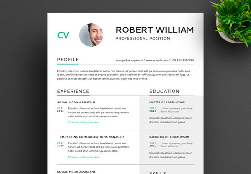 Resume Layout with Teal Accents