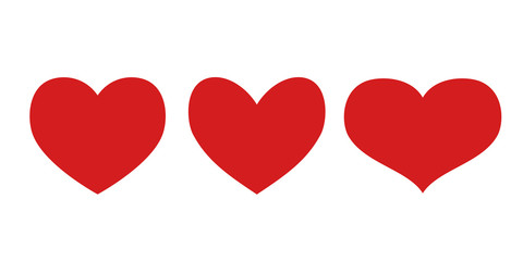 Vector set of icons of heart isolated on white background. Symbol of love. Simple illustration for Valentine' Day or web design. Flat, cartoon style