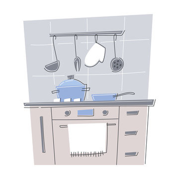 Concept of kitchen cover modern trendy flat design. The part of house. Vector illustration on isolated background.