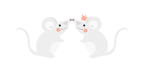 Love concept. Mouse with heart in cartoon style. Funny cartoon character. Greeting Valentines day card vector.