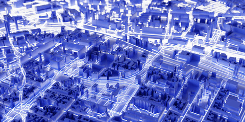 Fototapeta premium Techno mega city; urban and futuristic technology concepts, original 3d rendering