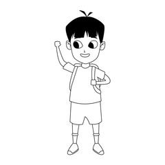 Cartoon boy waving icon, flat design