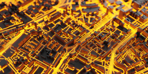 Techno mega city; urban and futuristic technology concepts, original 3d rendering