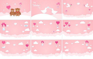 Happy Valentine's Day design concept, romantic composition in paper style, vector illustration on a pink background