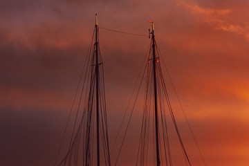 Sailing ship at sunset
