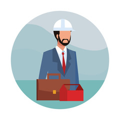 Avatar enginner man with portfolio and toolsbox