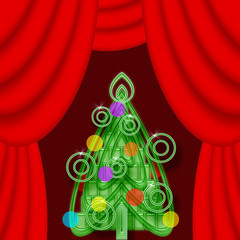 Bright colorful Christmas tree on a theatrical stage