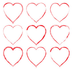 Hand drawn vector set with red heart shaped frames and borders for Valentine's Day designs and greeting cards