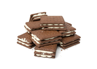 Soft Chocolate Butter Cookies with White Creamy Filling Isolated