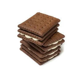 Soft Chocolate Butter Cookies with White Creamy Filling Isolated