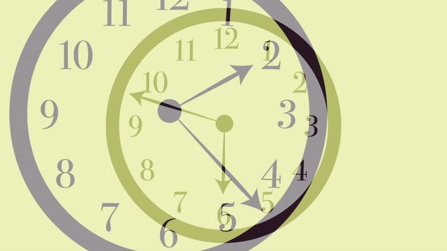 Artistic interpretation of the passage of time with clocks hands running fast floating clocks intersect and the superimpose gives a surrealistic view of stress minutes hours and days passing by fast.
