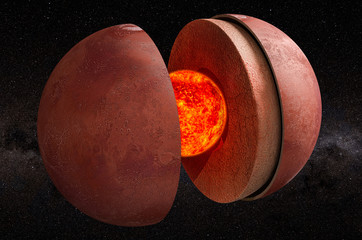 Structure of planet Mars in space, 3D rendering © alexlmx