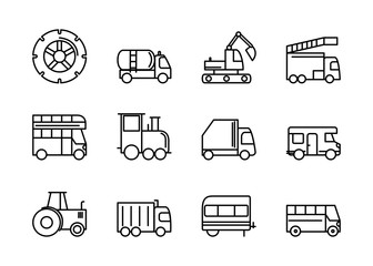 transport vehicle linear design set icons