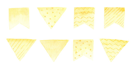 Yellow hand drawn flags watercolor illustrations set