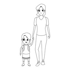 Happy woman with her daughter standing, flat design