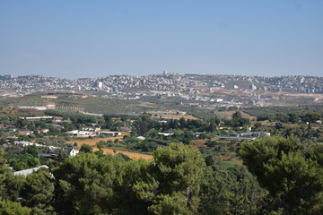 Fototapeta na wymiar Landscape of trees and city from Sepphoris Zippori National Park in Central Galilee Israel