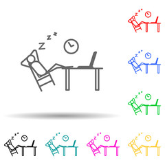 sleep at work outline multi color style icon. Simple thin line, outline vector of lazy icons for ui and ux, website or mobile application