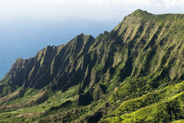 The Kalalau Valley, which opens with a view of the Pacific Ocean on the Nā Pali Coast, Kauai Hawaii. 