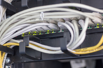 Information Technology Computer Network, Telecommunication Ethernet Cables Connected to Internet Switch.