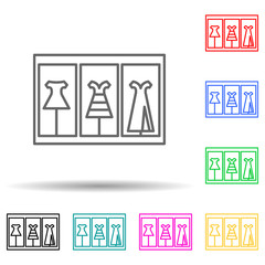 showcase with dresses multi color style icon. Simple thin line, outline vector of mall shopping center icons for ui and ux, website or mobile application