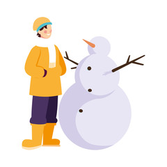man with snowman on white background