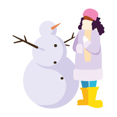 woman with snowman on white background