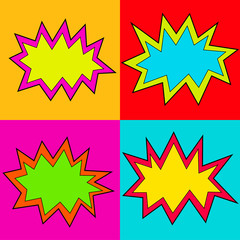 Comic cartoon speech bubble. Vibrant color pop up explosion.