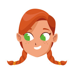 cartoon girl with braids icon, colorful design