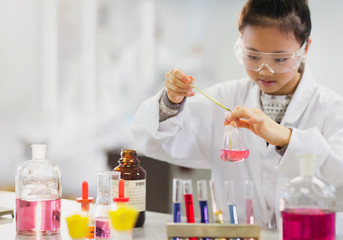 Girl student conducting scientific experiment in laboratory classroom