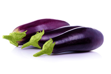 Ripe eggplant. Fresh eggplant from garden. Vegetarian food. Eggplant on white background close-up.