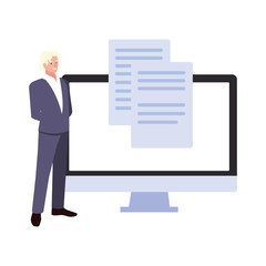 businessman with computer screen in white background