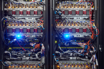 Cables on panels in server room