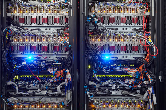 Cables on panels in server room