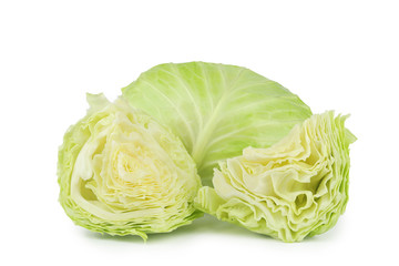 Obraz premium green and round cabbage with slice vegetable isolated on white background