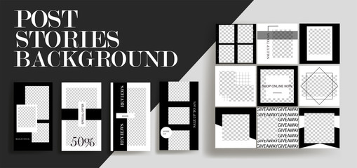 Design backgrounds for social media banner. Set of instagram stories and post frame templates.Vector cover. Mock up for personal blog or shop.Layout for promotion.Endless square puzzle layout