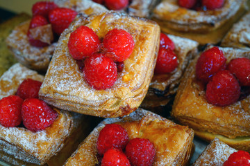 Danish pastry with raspberries on top