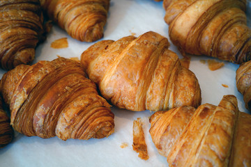 Freshly baked French croissants at a bakery