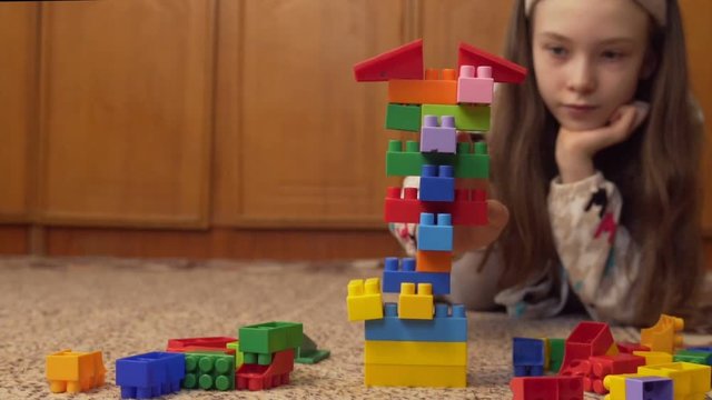 Falling tower from the constructor. Slow motion
