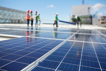 Solar panels at sunny power plant
