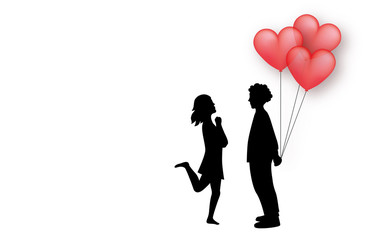 Valentines motive with red balloons on white background with copy space