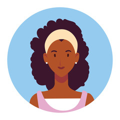 young woman on blue background circle
